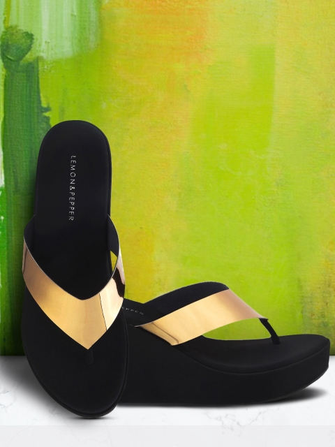 

LEMON & PEPPER Women Muted Gold-Toned Solid Velvet Platform Heels