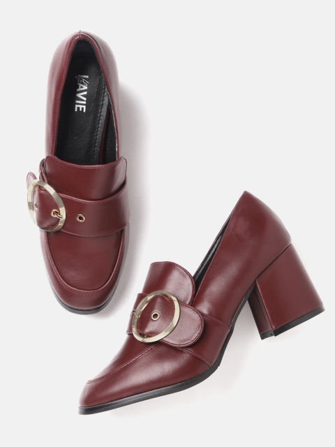 

Lavie Women Burgundy Solid Pumps with Buckle Detail
