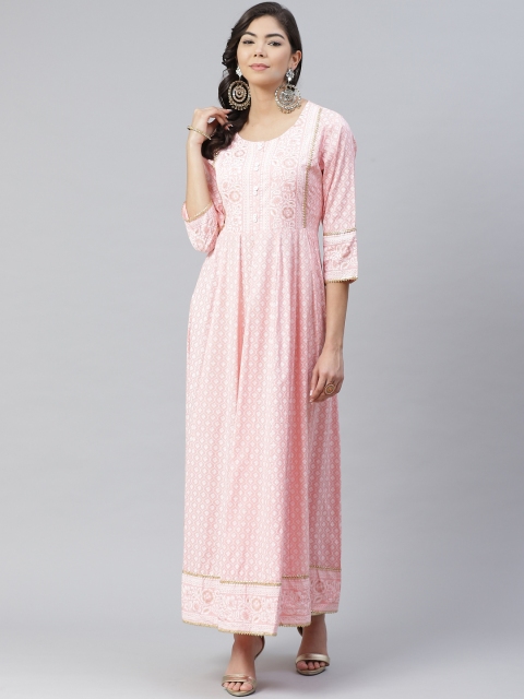 

Anubhutee Women Pink & White Printed Maxi Dress