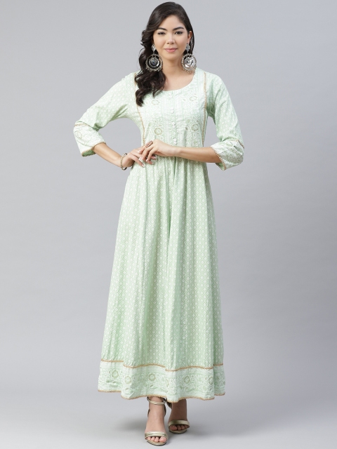 

Anubhutee Women Green & White Printed Maxi Dress