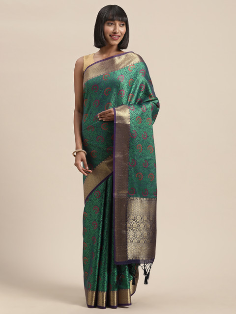 

MIMOSA Green & Orange Art Silk Woven Design Banarasi Saree