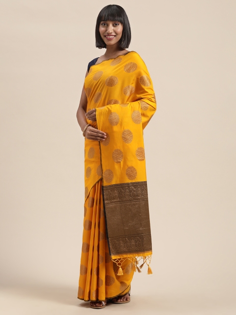 

MIMOSA Mustard Yellow & Golden Art Silk Woven Design Kanjeevaram Saree
