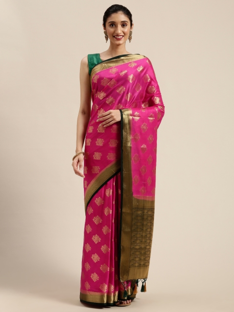 

MIMOSA Pink & Gold-Coloured Woven Design Mysore Silk Saree