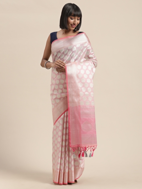 

MIMOSA Pink & Silver-Toned Organza Woven Design Banarasi Saree