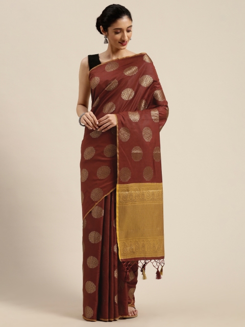 

MIMOSA Maroon & Golden Art Silk Woven Design Kanjeevaram Saree