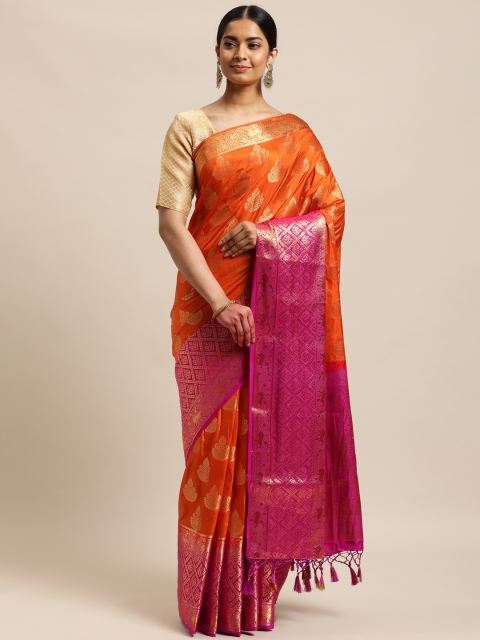 

MIMOSA Orange & Pink Woven Design Zari Kanjeevaram Art Silk Saree