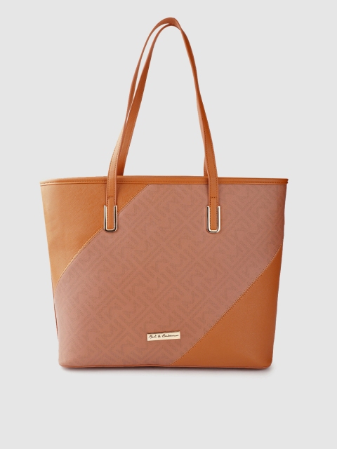

Mast & Harbour Women Tan Brown & Peach-Coloured Typography Print Structured Shoulder Bag