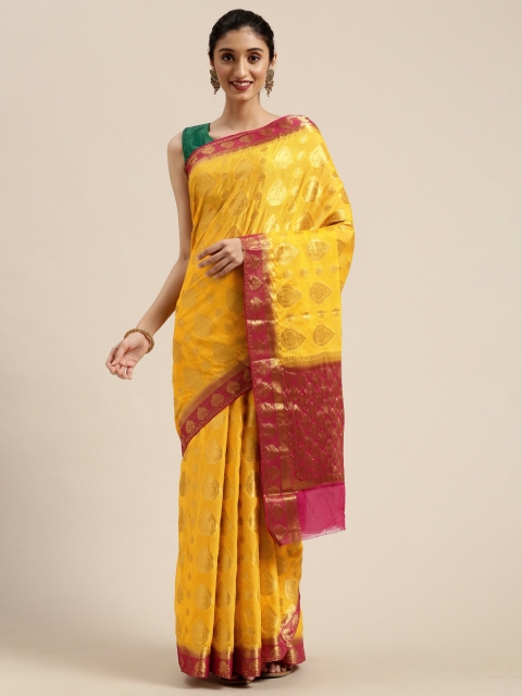 

MIMOSA Mustard Yellow & Gold-Coloured Woven Design Banarasi Saree