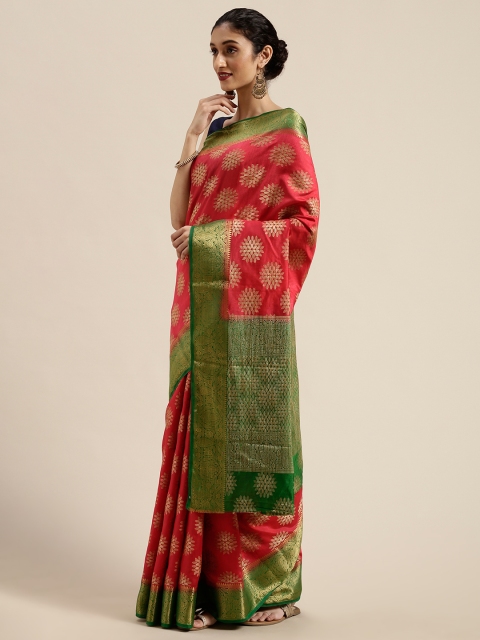 

MIMOSA Red & Gold-Toned Woven Design Kanjeevaram Saree