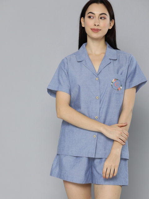

Chemistry Women Blue Solid Night suit