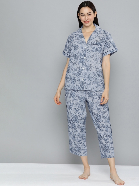 

Chemistry Women Blue & White Printed Night suit