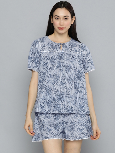 

Chemistry Women Blue & White Printed Night suit