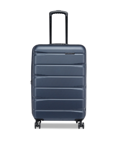 

Teakwood Leathers Unisex Blue Textured Hard-Sided Large Trolley Suitcase