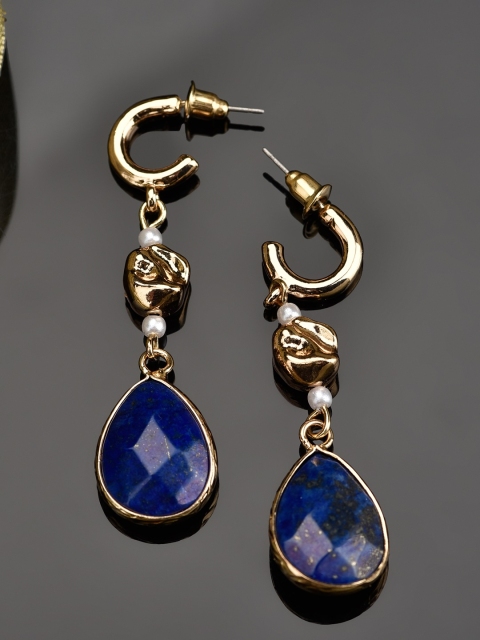 

Accessorize Blue & Gold-Toned Lapis Lazuli Chunky Teardrop Shaped Drop Earrings