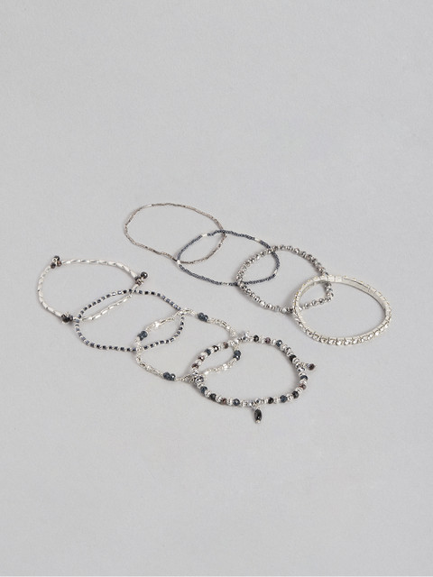 

Accessorize Women Set of 8 Silver-Toned & Navy Blue Beaded Elasticated Bracelets