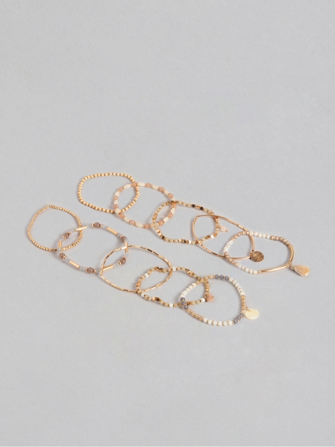 

Accessorize Women Set of 10 Gold-Toned & Beige Beaded Elasticated Bracelets