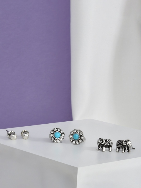 

Accessorize Set Of 3 Quirky Studs, Turquoise blue