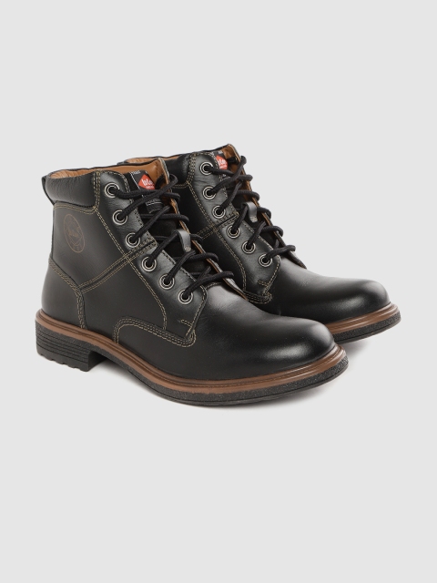 

Lee Cooper Men Black Leather Solid Mid-Top Flat Boots