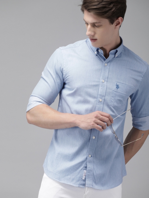 

U.S. Polo Assn. Men Blue Regular Fit Solid Casual Shirt