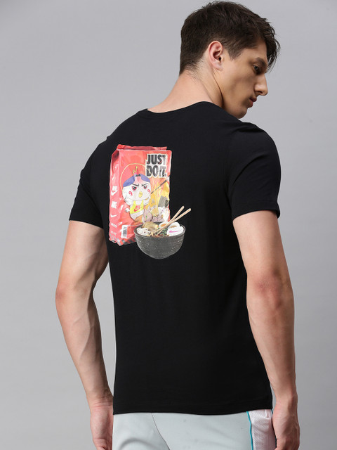 

Nike Men Black Printed Round Neck FOOD RAMEN JDI Pure Cotton T-shirt