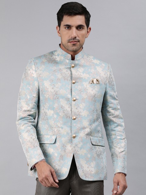 

Ethnix by Raymond Beige & Off-White Woven Design Bandhgala Blazer