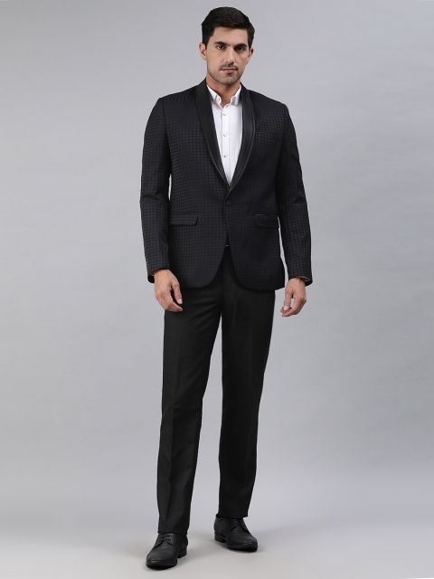 

Ethnix by Raymond Men Black Tailored Fit Self Design Single Breasted Formal Suit