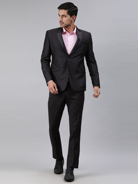 

Ethnix by Raymond Men Black Self-Design Single-Breasted Formal Suit