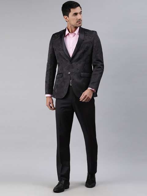 

Ethnix by Raymond Men Black Self-Design Single-Breasted Formal Suit