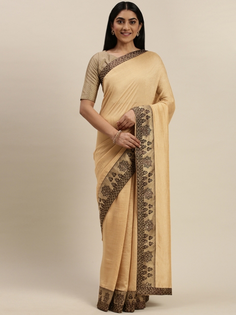 

Indian Women Beige Solid Silk Blend Saree