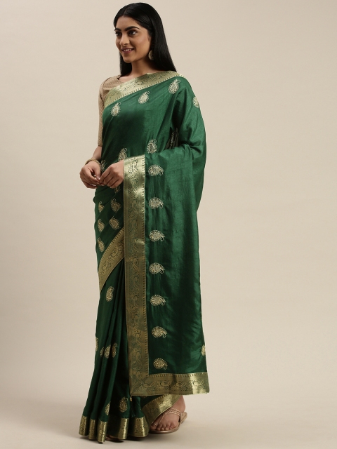 

Indian Women Green & Gold-Toned Silk Blend Embellished Saree