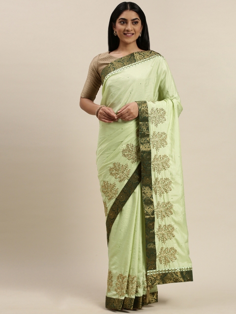 

Indian Women Green & Golden Poly Silk Embroidered Saree