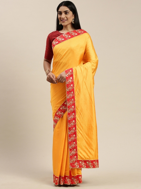 

Indian Women Mustard Yellow Embroidered Poly Silk Saree