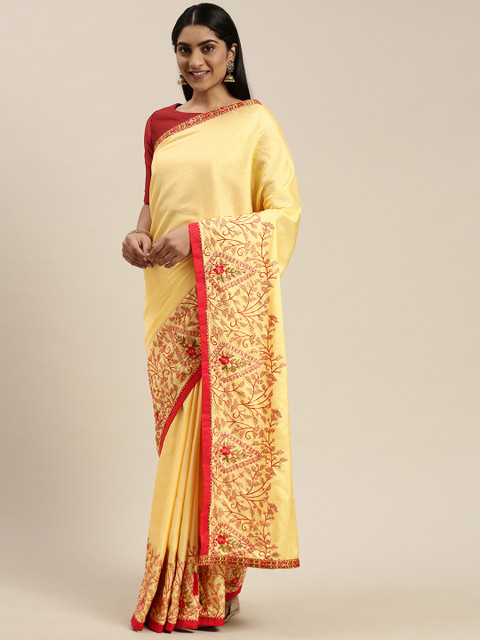 

Indian Women Yellow Embroidered Saree