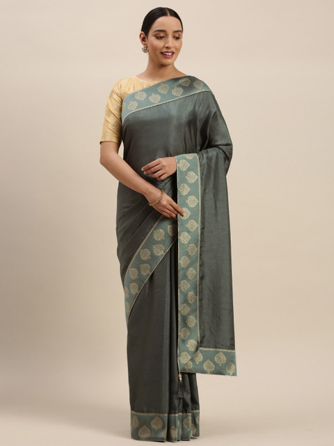 

Indian Women Grey Solid Silk Blend Saree