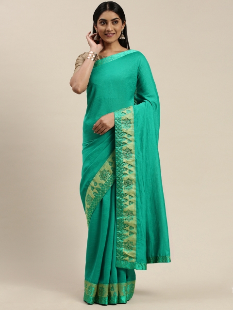 

Indian Women Turquoise Green Solid Saree, Turquoise blue