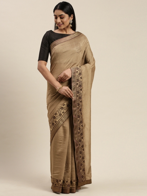 

Indian Women Brown Embellished Silk Blend Saree