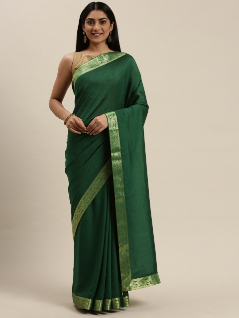 

Indian Women Green Solid Silk Blend Saree