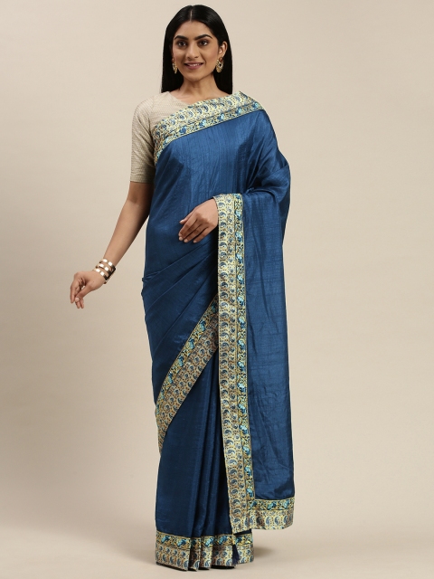 

Indian Women Navy Blue Solid Poly Silk Saree