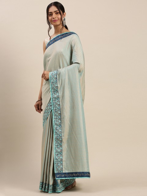 

Indian Women Blue & Golden Poly Silk Checked Saree