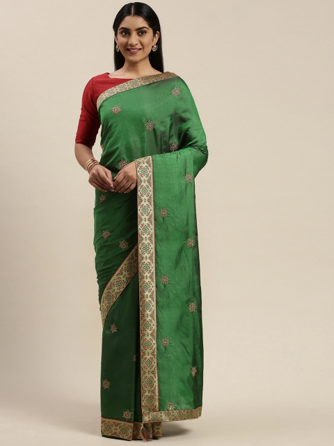 

Indian Women Green & Golden Silk Blend Embroidered Saree