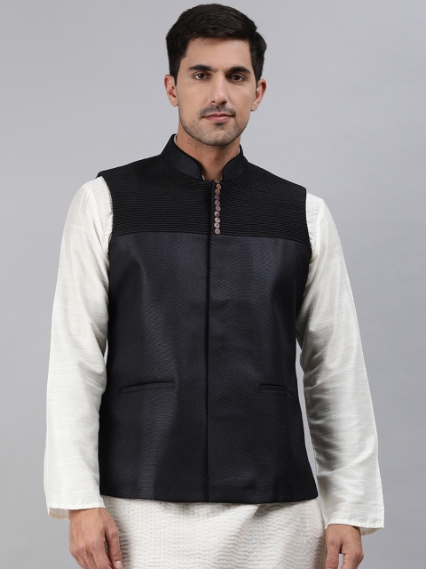 

Ethnix by Raymond Men Black Solid Woven Nehru Jacket