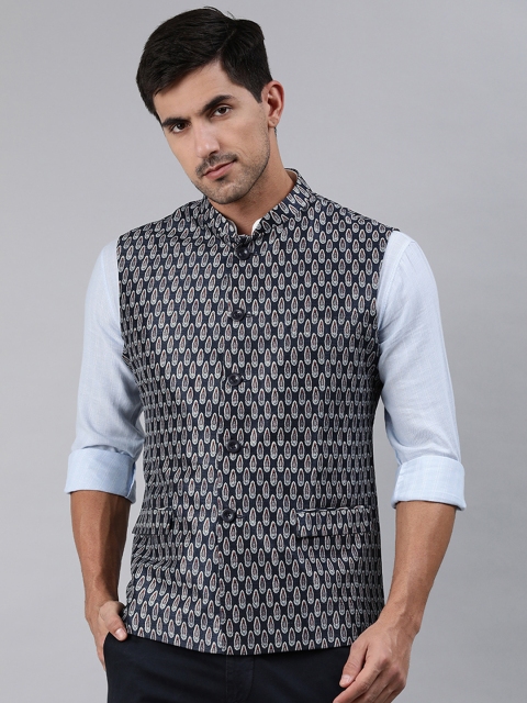 

Ethnix by Raymond Men Blue & White Printed Nehru Jacket