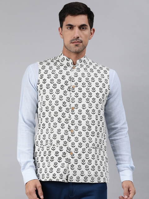 

Ethnix by Raymond Men White & Black Printed Nehru Jacket