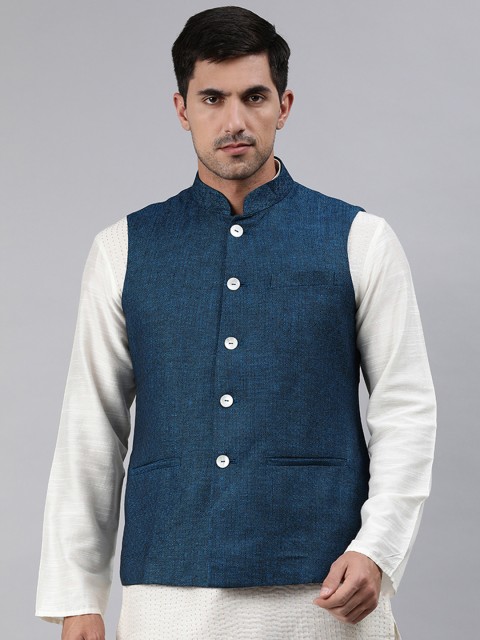 

Ethnix by Raymond Men Blue & Black Printed Woven Design Nehru Jacket