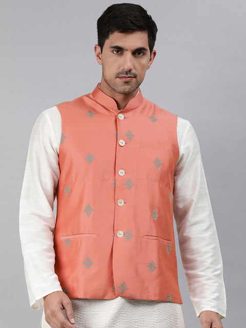 

Ethnix by Raymond Men Orange Printed Nehru Jacket