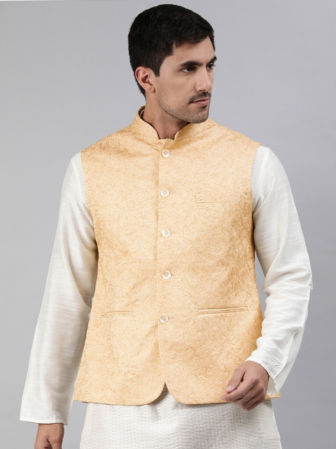 

Ethnix by Raymond Men Yellow Printed Nehru Jacket