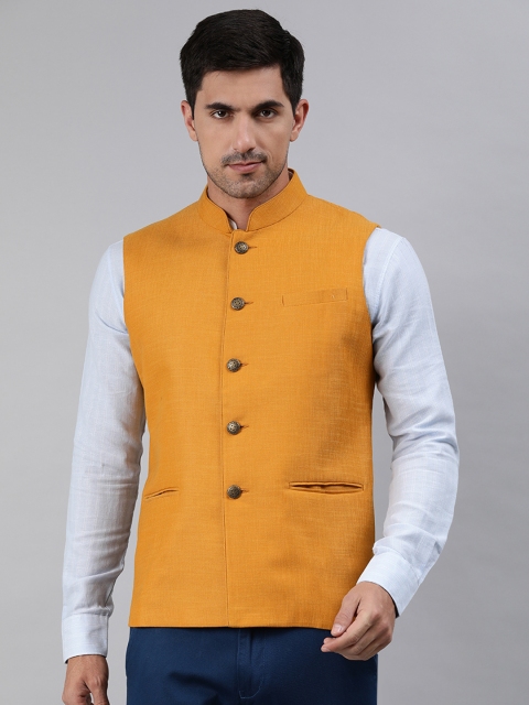 

Ethnix by Raymond Men Mustard Yellow Solid Nehru Jacket