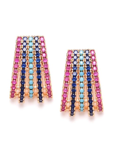 

Carlton London Pink & Blue Gold-Plated Geometric CZ-Studs