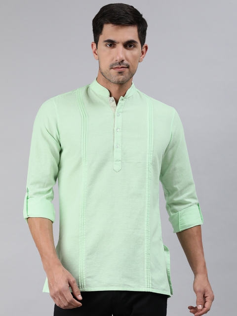 

Ethnix By Raymond Men Green Solid Pleated Detail Mandarin Collar Kurta