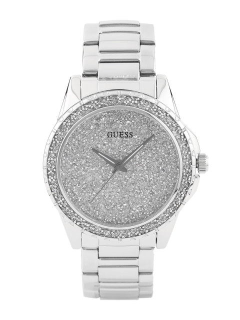 

GUESS Women Silver-Toned Shimmer Dial Watch W0651L1